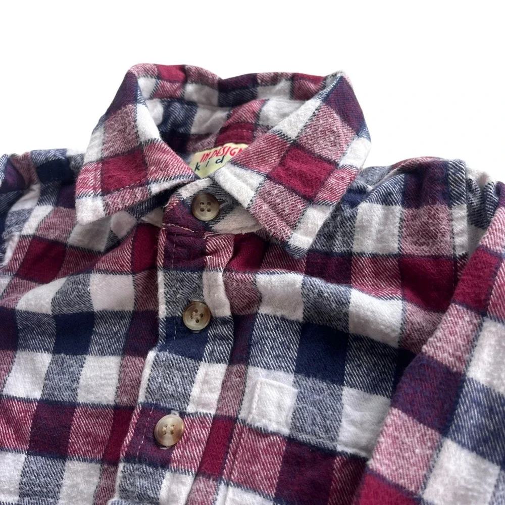 In Design Kids Vintage Sz 18 Months Burgundy Corduroy Overalls Flannel Shirt Set
